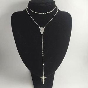 Stainless Steel Rosary Y Shape Necklace for <b>Men</b> Women Religious Ball Beads <b>Chain</b> Christian Coin <b>Cross</b> Pendant Jesus Jewelry - Product Image 2