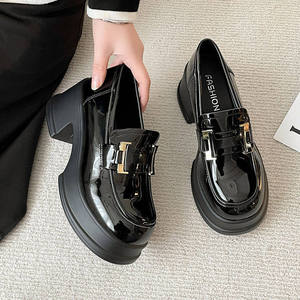 Mocasines de Mujer 2023, Nuevos de Primavera, con Suela Gruesa, de Una Sola Capa, de Piel Sintética, con Segunda Capa de Piel de Cerdo, Negros, Talla Pequeña - Product Image 2