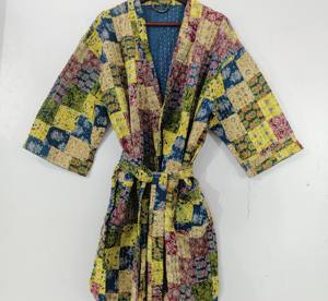 Unisex XL Cotton <b>Kantha</b> Quilt Winter <b>Jacket</b> Robes Women's Boho Printed Quirky Embroidery Handmade Indian Embellished Long Animal - Product Image 1