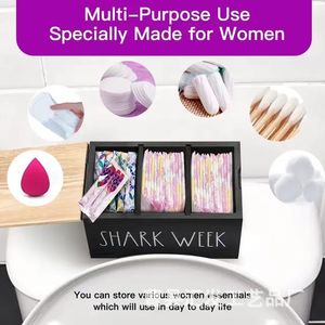 Caja de almacenamiento de tampones de madera maciza con tapa y compartimentos, organizador de escritorio para productos de higiene femenina, forma rectangular, Natural - Product Image 3