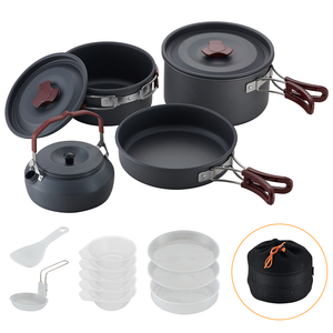 Ensemble de cuisine de camping XINXING personnalisé en aluminium, 6 pièces, avec vaisselle - Product Image 1