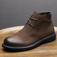 Sepatu bot semata kaki untuk pria, sepatu bot Retro kasual ujung bulat multiguna, sepatu bot bergaya Retro kulit asli untuk segala musim