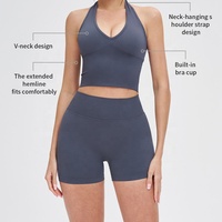 Ensemble de yoga personnalisé avec logo, soutien-gorge de sport sans couture uni pour femme, haut de yoga, ensemble 2 pièces, leggings de sport taille haute pour femme, effet push-up