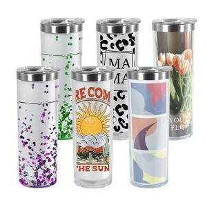 Vaso de 20oz para Sublimación, Interior de Acero Inoxidable, Exterior de Plástico, Doble Pared, con Diseño de Globo de Nieve, Recto, con Purpurina, para Refrescos, Cerveza, Café - Product Image 5