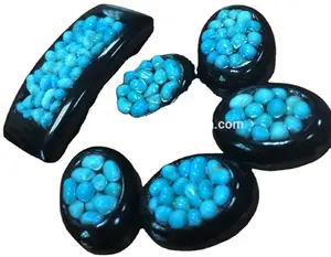 Cabochons en obsidienne, bleu naturel fait à la main, Turquoise, deux pièces en petites pièces