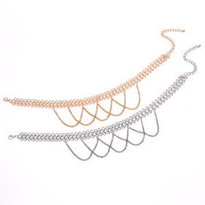 Collar de Cadena Multicapa a la Moda, Diseño Geométrico Dorado, Joyería de Fiesta para Mujer, Aleación de Zinc, Forma de Ola, Forma de U - Product Image 3