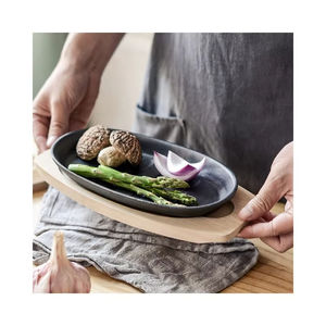 도매 주철 조리기구 파히타 스킬렛 플레이트 타원형 시즐링 플레이트 나무 받침대 포함 - Product Image 2