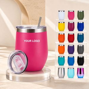 Mug à café isotherme 12 oz en acier inoxydable avec logo personnalisé, gobelet à vin sous vide, anti-fuite, sans BPA, avec couvercle de voyage, idéal pour les déplacements - Product Image 1