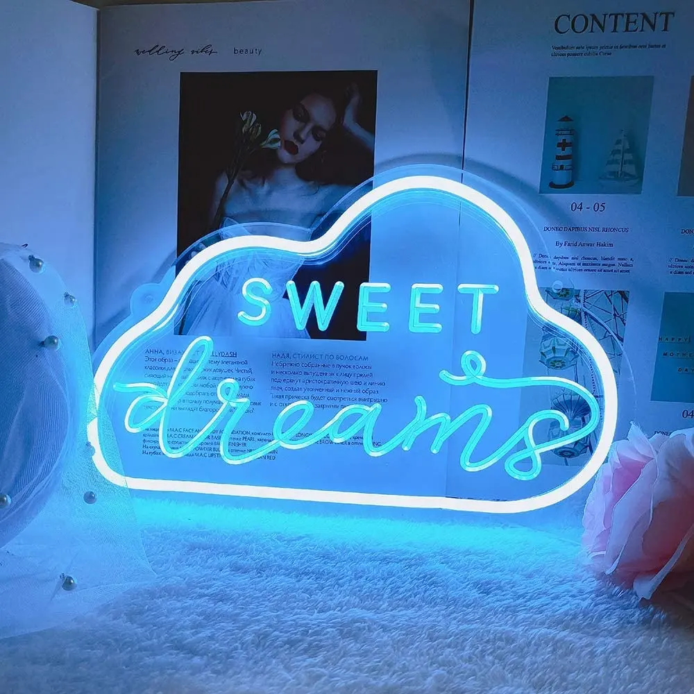 Hadiah Kreatif Dekorasi Rumah Lampu 3D Huruf Dinding Seni Lampu Malam Awan Berbentuk Sweet Dream Neon LED Tanda