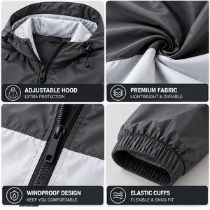 Veste coupe-vent légère personnalisée pour homme, avec capuche, fermeture éclair intégrale, vêtements de sport d'extérieur, logo personnalisé, fabricant OEM ODM - Product Image 2