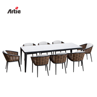 Artie Meubles en rotin de haute qualité Table et chaises de jardin Ensemble de salle à manger moderne 8 places Mobilier d'extérieur