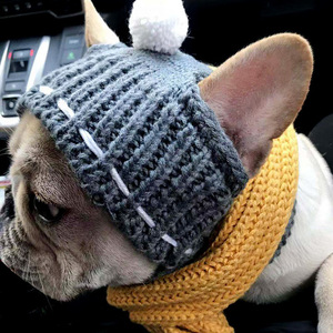 Articles pour animaux de compagnie, vêtements pour chiens, chapeaux chauds pour bouledogues français pour l'automne et l'hiver, accessoires pour animaux de compagnie en tricot mignons, vente en gros - Product Image 1