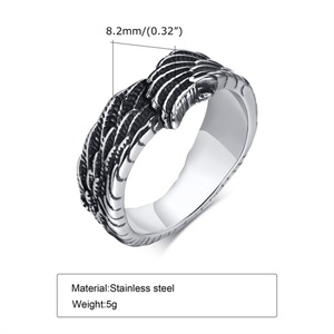 Vintage Stainless Steel Wing Finger <b>Ring</b> Jewelry Dainty Feather <b>Rings</b> <b>Men</b> - Product Image 4