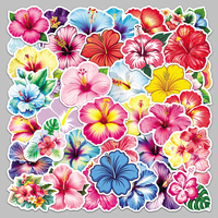 50 autocollants en vinyle découpés à l'emporte-pièce, imperméables, motif floral tropical hawaïen Hibiscus, pour bagages, planches de surf, bouteilles d'eau, décoration