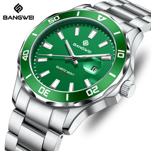 Reloj de Cuarzo para Hombre Bangwei, Esfera Verde, Correa de Acero Inoxidable, Resistente al Agua 10 Bar, Diseño Clásico - Product Image 5