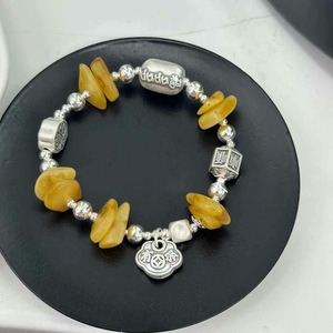 Bracelet en ambre de style chinois, en argent sterling S925, avec cordon élastique, unisexe, bijoux à porter au quotidien - Product Image 1