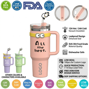 Vaso Térmico Personalizado con Diseño Kawaii de 40 oz, con Asa y Pajita, Apto <span class=keywords><strong>para</strong></span> Lavavajillas, Antiderrames, Regalo <span class=keywords><strong>para</strong></span> Niños Escolares - Product Image 1