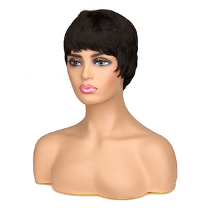 Perruques Courtes Pixie Coupées <span class=keywords><strong>Bob</strong></span> Plissé Ondulé Noir Synthétique pour Femmes Noires - Product Image 4