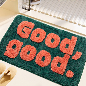 Alfombra de baño flocada de estilo nórdico, absorbente, antideslizante, rectangular, de fibra de poliéster, para la entrada del hogar, con diseño geométrico - Product Image 3