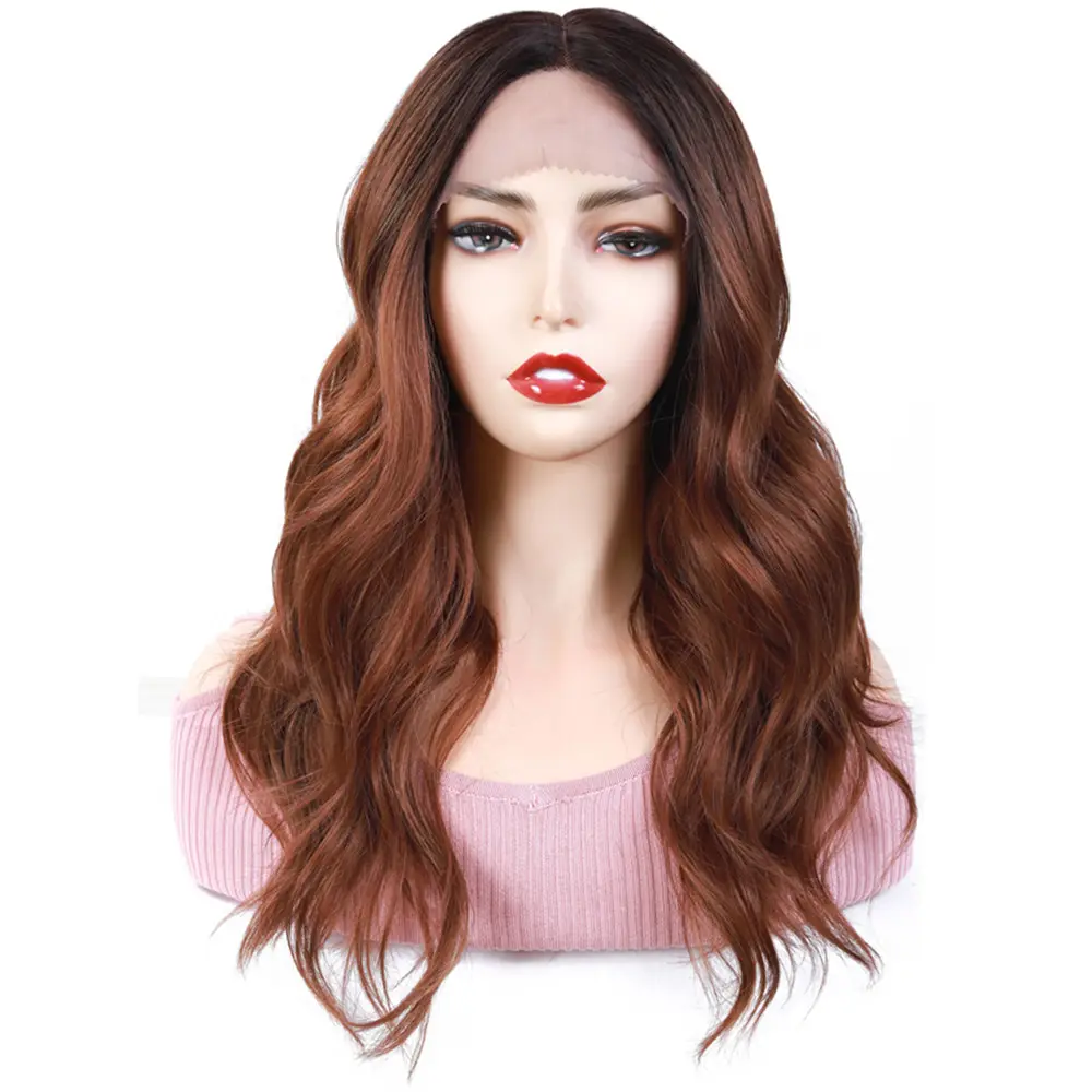 X-TRESS Ombre Brown Natural Wave Synthetic Lace Front Wigs For Women Black Blonde Shoulder Length Heat Resistant L Part Lace Wig