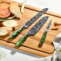 Couteau de cuisine allemand de qualité supérieure, manche en résine verte japonaise, acier Damas, motif laser, ensemble de couteaux
