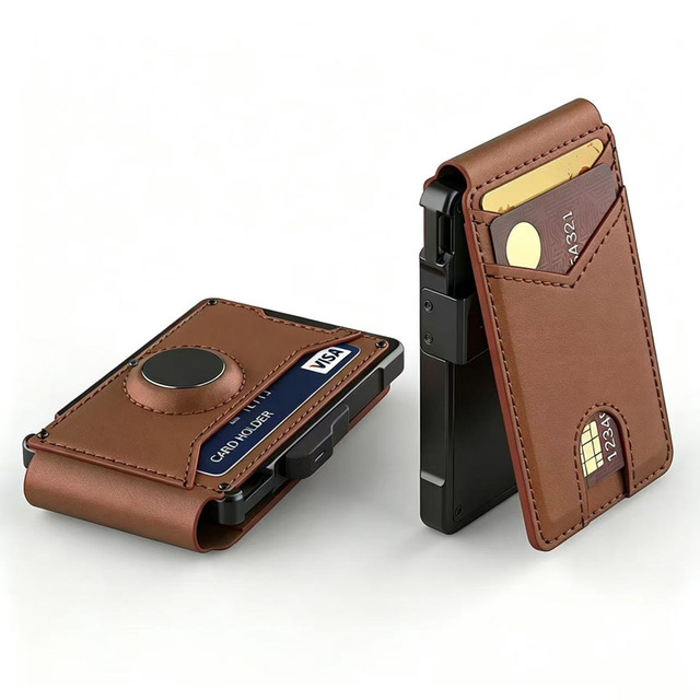 Rfid Popup Wallet, Luxury Aluminum Alloy and Leather Wallet, Holds up to 10 Cards and Loose Change