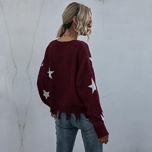 Pull décontracté à col en V avec étoile à cinq branches pour femmes - Product Image 3