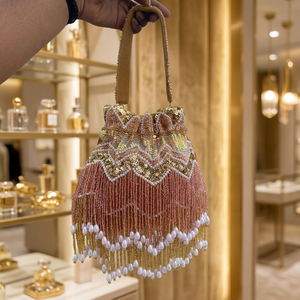 Beaded <b>Pearl</b> Tassel Soft Shoulder <b>Bag</b> with Fringe Handmade Elegant Evening Party for Gold Pattern - Product Image 2