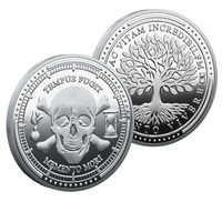 Pièce commémorative plaquée en métal, double face, avec motif Arbre de Vie et Memento Mori, inspirée de la philosophie stoïcienne, objet artisanal et porte-bonheur de poche
