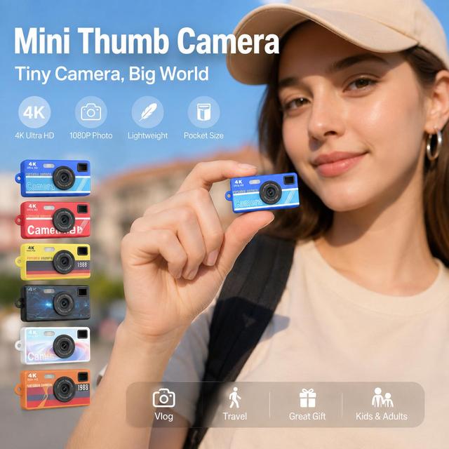 Adult Children Mini Camera Thumb Size Digital Camera for Toddlers Portable Photo Camera for Family Vacation Camping Travel