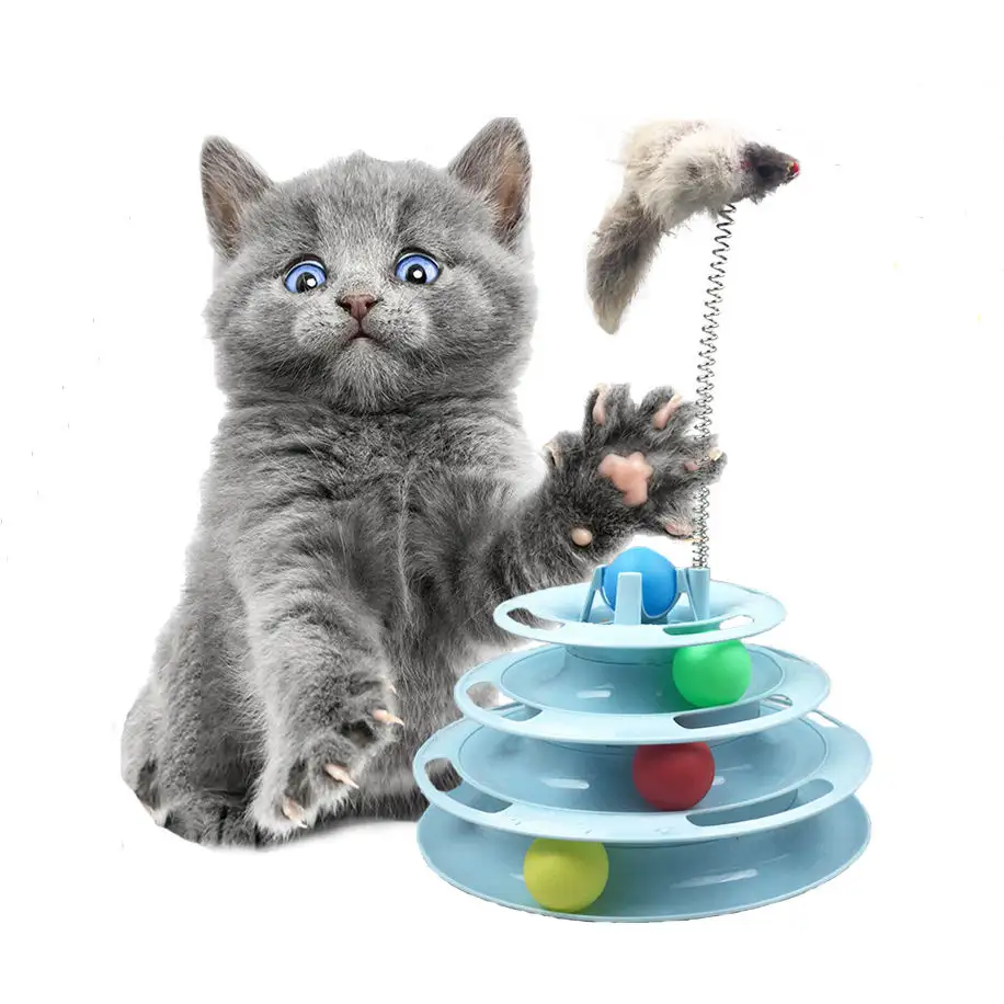 4ชั้นตลกจานเสียงบ้าบอลดิสก์แมวแบบโต้ตอบของเล่นสำหรับผลิตภัณฑ์สัตว์เลี้ยง