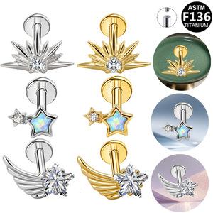 Titanium Star <b>Wing</b> Ear Studs 16G ASTM F136 Titanium Cartilage Jewelry Fashionable Simple Piercing <b>Earrings</b> - Product Image 1