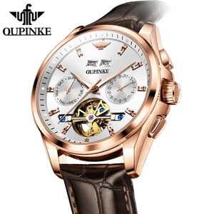 Montre homme OUPINKE 3291, luxe, tourbillon ajouré, mécanique, entièrement automatique, étanche, calendrier, chronomètre. - Product Image 2