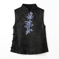 Nouveau Gilet en Soie Satinée Chinoise avec Col Phénix et Broderie Française Faite à la Main, Style Rétro Sans Manches pour Femme