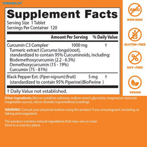 Tablet Kurkumin Kontrak Manufaktur Kompleks Kunyit C3 Bioperine <span class=keywords><strong>Wild</strong></span> 99% Bebas Gluten 1000mg Custom OEM/ODM Label Pribadi - Product Image 3