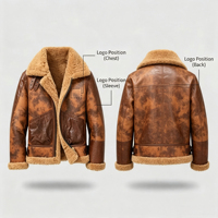 Chaqueta de aviador bomber personalizada para hombre, de cuero desgastado, forrada con piel de oveja, estilo B3, vintage, cálida, para exteriores, OEM, al por mayor