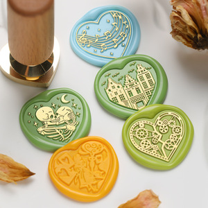 Cabezas de sello de cera de la serie Corazón Irregular, de latón grabado para decoración, con forma de corazón, para diario. - Product Image 2