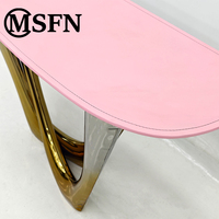Table console de luxe en acier inoxydable avec cadre dégradé et plateau en cuir pour les halls d'entrée, les halls d'hôtels, les villas, les salles d'exposition, les zones de réception