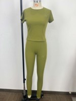 Tendance 2024 Femmes Ensembles 2 pièces Logo personnalisé Confortable Haute élasticité Coton Manches courtes Ensembles de vêtements de détente