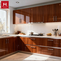 HAPPY HOUSES Armoires de cuisine en PVC de qualité supérieure personnalisées Style minimaliste américain Armoire en bois Cuisine en MDF Armoire de cuisine