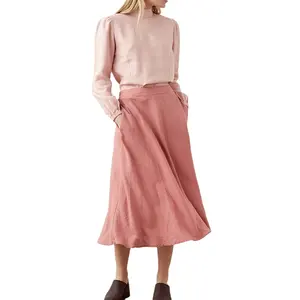 Tùy Chỉnh Mùa Hè Màu Hồng Maxi Dài Váy Dễ Thương 100% Linen Tự Nhiên Hữu Cơ Giản Dị Dresses Cộng Với Kích Thước Của Phụ Nữ Quần Áo