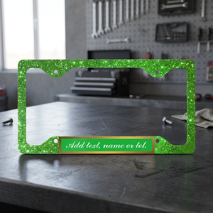 Modern Luxury Gold Glitter Green License Plate <b>Frame</b> with Custom Text Option <b>Clamp</b> Type Style B - Product Image 2