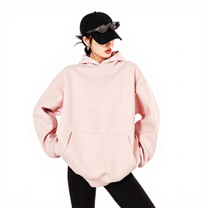 Sweat-shirt rose surdimensionné à capuche unisexe, manches longues, en polaire, couleur unie, avec poches, pour l'automne - Product Image 1