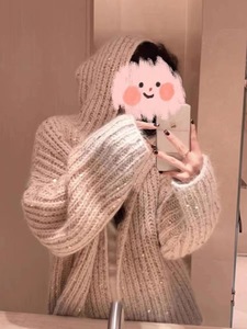 Cardigan autunno <span class=keywords><strong>donna</strong></span> lavorato a <span class=keywords><strong>maglia</strong></span> con cerniera larga a manica lunga elegante alla moda con paillettes maglione oversize con <span class=keywords><strong>glitter</strong></span> - Product Image 5