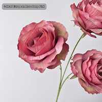 Fleur artificielle rose européenne à 3 têtes, tige en soie artificielle, toucher réel, pour bouquet de mariage, décoration de vase à domicile, vente en gros