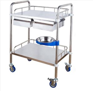 รถเข็นอุปกรณ์การแพทย์สแตนเลสแบบเคลื่อนที่ รถเข็นยา รถเข็นรักษาพยาบาล ล้อเงียบมีเบรก 2 หรือ 3 ชั้น พร้อมลิ้นชัก - Product Image 4