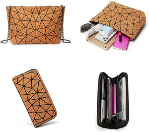 Bolso de mano geométrico para mujer, cartera ecológica de corcho, conjunto de mano - Product Image 2