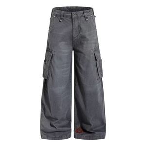 Jeans Cargo da <span class=keywords><strong>Donna</strong></span> a Gamba Larga, Lavaggio Chiaro, Multi Tasche, Vestibilità Comoda, <span class=keywords><strong>Pantaloni</strong></span> in Denim per Streetwear e Uso Quotidiano - Product Image 4