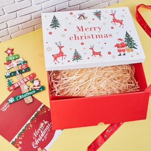 Christmas gift <b>box</b> with lid, card, ribbon, and corrugated paper (<b>white</b>) can be customized according to your needs - Product Image 3