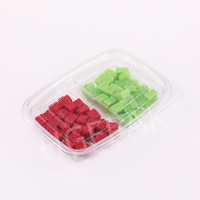 Boîte d'emballage rectangulaire jetable en PET/RPET transparente de haute qualité à 2 compartiments pour salade de fruits avec couvercle